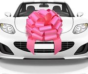 Mata1 Big Car Bow (Pink, 18 inch) Giant Gift Bows, Big Bow for Car, Big Blue Bow, Large Car Bow, Big Gift Bow, Car Pull Bow, Huge Car Bows, Car Ribbon Bows with 20 Loops and 4 Stickers