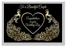 Lesbian Wedding Card - Same Sex Wedding Day Congratulations - Female Couple – Unique Design - Marriage Wishes - Unusual Special Love Keepsake - Quality - Gold Peacock Heart Theme