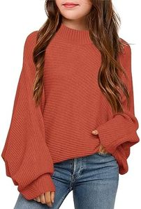 Mafulus Girl's Oversized Turtleneck Fall Sweaters Kids Batwing Long Sleeve Slouchy Chunky Cute Pullover Jumper Shirts 5-14T
