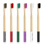 6 Pcs Biodegradable Bamboo Toothbrush, Natural Eco-Friendly BPA-Free Toothbrushes, Best Travel Wood Toothbrush Set for Sensitive Gums Multicolour-c