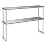 TANGZON Stainless Steel Double Overshelf, 36/48x12 Inch Heavy Duty Catering Table with Adjustable Shelf, Commercial 2 Tier Shelf Food Prep Table Workbench for Home Kitchen (122 x 30 x 85cm)