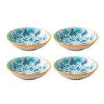 Nestasia Blue Floral Set of 4 Round Ceramic Dahi Bhalla Plate/Chaat Plate/Snack Plate/Halwa Plate/Chakna Plate/Dessert Plate for Serving All Type of Chaat, Desserts and Snacks (5.5 Inch)