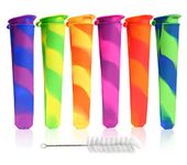 Popsicle Mold Silicone Wpunwen Ice Pop Molds Attached Lid Colorful Baby Popsicle Mold 6 pcs Reusable Yogurt Tubes with Cleaning Brush (Multi Color)