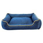 PAWPOURRI Blue Bolster Pet Bed for Larger Sized Dogs and Cats Denim | Cuddler Bed | PolyFibre Filling | 100% Cotton | Washable Cover (80x 55x 18cm), Large Size