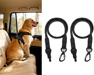 PetBonus Dog Seat Belt for Car, 2 Packs Durable Rope Dog Car Harness Seatbelt for Vehicle, Pet Tether Safety Restraint with Heavy Duty Buckle Hook Latch Lockable Clip for All Breeds (Black, Black)
