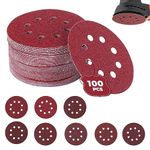 125mm Sanding Discs,100Pcs Orbital Sander Discs Hook and Loop Sanding Pads for Random Orbital Sander (100 Pieces - 40/60/80/100/120/150/180/240/320/400 Grit)