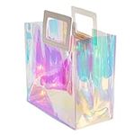 Holographic Small Gift Bag 21.5x20.5x10.5cm Clear Birthday Gift Bag for Her Women Reusable Gift Bag with Handle for Present Gift Wrap