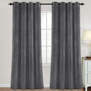 Smarcute Luxury Velvet Curtains for Bedroom/Living Room Darkening Ultra Thick Soft Velvet Window Curtain Draperies Home Decoration Eyelet Curtains Pair 2 Pieces, Each W132cm x D213cm, Grey