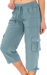 MoFiz Womens Capris with Pockets Loose Fit Casual Capri Pants Dressy Lightweight Ladies Baggy Cargo Pants for Hiking Grey Blue