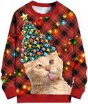 SANKILL Ugly Christmas Sweaters For Men Women Funny Christmas Sweater For Couples Ugly Christmas Sweatshirt Cat Costume, F10 Yellow Funny Cat, XX-Large-3X-Large