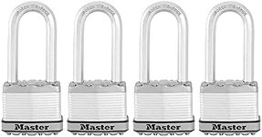 Master Lock M5XQLJ Magnum Heavy Duty Outdoor Padlock with Key, 4 Pack Keyed-Alike, Silver