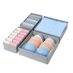 DIMJ 4 Pack Drawer Organiser - Underwear Drawer Organisers, Fabric Storage Box Wardrobe Storage Organiser Dresser Drawer Dividers Clothes Organiser Sock Storage for Bedroom, Wardrobe Organiser-Grey