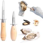 ROEDEER Oyster Shucking Knife,Oyster Shucker Tools,2 Pairs Oyster Knife and Clam Knife,Level 5 Cut-Resistant Gloves(XL),Oyster Opener for Seafood Lovers