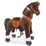 PonyCycle Official Authentic Horse Kids Ride on Toys Kids Scooters (with Brake and Sound/ 90cm Height/Size 4 for Age 4-8) Pony Cycle Ride on Black Horse Plush Toy Stuffed Animal Toy Model Ux421