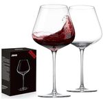 Hand Blown Italian Style Crystal Burgundy Wine Glasses - Lead-Free Premium Crystal Clear Glass - Set of 2 - 21 Ounce - Gift Box for any Occasion