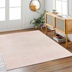 BoutiqueRugs Blush & Light Pink Collection Keizer Farmhouse Moroccan Geometric Area Rug - Boho Aztec Tribal Carpet for Living Room - Blush, LightGray - 18" x 18" Sample