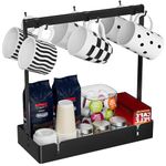 ZDDLOINP Coffee Mug Holder with Movable Hooks, Holds 6 Mugs, Coffee Cup Holder for Countertop, Aluminum Alloy Mug Tree Holder Rack with Storage Base for Coffee Pod, Coffee Capsule, Paper Cups