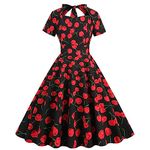 Women 1950's Rockabilly Dress A-Line Short Sleeve Polka Dot Party Gown Cutout Bowtie Vintage Cocktail Dress Elegant Retro Swing Wedding Prom Gown Black+Red XL