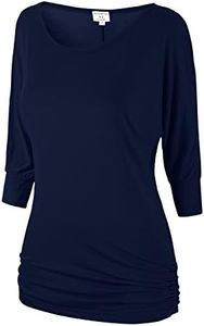 Match Women's 3/4 Sleeve Drape Top with Side Shirring (140 Dark Blue,XXX-Large)