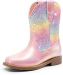 DREAM PAIRS Toddler Little Girls Kids Cowboy Boots Kids Western Square Toe Riding Mid Calf Boots,Size 12 Little Kid,Pink/rainbow,SDBO2307K