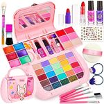 Lubibi Kids Makeup Sets for Girls, 53 PCS Washable Kids Make Up Toys, Non-Toxic Makeup Set With Kitty Cosmetic Case for Girls, Real Girls Makeup Set Christmas Birthday Gifts for Girls 3 4 5 6 7 8