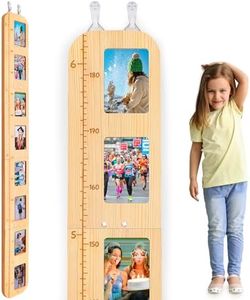 Basumee Growth Chart for Kids Wood Height Chart for Kids with Photo Frames Height Measurement for Wall Girls Boys Teen Room Wall Decor