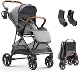 MAMAZING Air Lux Baby Stroller with Carbon Fiber Frame, One-Hand Fold & Reversible Seat, Magnetic 5-Pt Harness, Car Seat Adapter, 15.8lbs, Cinder