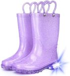 Funspread Toddler Rain Boots Girls Rain Boots - Glitter Light Up Kids Rain Boots with Easy-On Handles Lightwight Waterproof Rain Shoes Glitter Purple Size 5