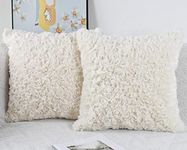 NIULAA Set of 2 Faux Fur Cushion Covers 50x50 cm Cream Decorative Pillow Covers 20x20 Inches Soft Fluffy Plush Decorative Cushion Cover for Sofa Bedroom Pillow Shell