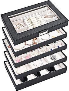 ProCase 5 Layers Stackable Jewelry Tray Box, Stackers Jewelry Trays for Dresser Drawer Storage, Jewelry Organizer Case with Lid for Earrings Bracelet Watch Lipstick Ring -Black