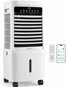 SereneLife Tower Fan, Smart Stand Up Bladeless Tower Fan with WiFi and Remote Control, 1700 CFM High Velocity Output, 25 Liter Detachable Water Tank, Boosted AC Flow with 4 Ice Packs Included