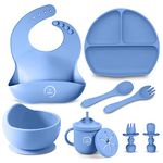 Home-Ed Baby Weaning Set 9 pcs, Baby Food Set with Suction Bowl, Plates & Baby Spoon Adjustable Bibs First Meal Cutlery Set for Newborn Baby