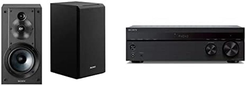 Sony SSCS5 3-Way 3-Driver Bookshelf Speaker System (Pair) - Black & STRDH190 2-ch Home Stereo Receiver with Phono Inputs & Bluetooth