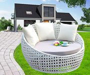 DEVOKO Outdoor Pool Side, Garden, Balcony, Porch, Backyard, Terrace, Patio, Beach Round Sofa Wicker And Rattan Unique Design Daybed Furniture Set (White And Off White), 139 Centimeters, 122 CM, 76 CM