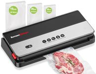Bonsenkitchen Vacuum Sealer Machine, High-Speed Continuous Working with Globefish Technology, Built-in Cutter & Bag Storage, Multi-Functional Food Sealer with 50 Pre-cut Bags and 1 Roll Bag (Black)