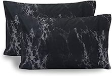 Elegant Comfort Luxury Ultra-Soft 2-Piece Pillowcase Set - 1500 Premium Hotel Quality Microfiber Double Brushed - Wrinkle Resistant, Standard/Queen, Marble Pattern Black