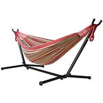 Hammock with Stand Double Portable Hammock with Space Saving Steel Stand Max Load 450lbs(Red Stripe)