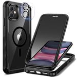 seacosmo Privacy Magnetic for iPhone 11 Case, [Built-in 9H Anti Peeping Screen Protector with Camera Lens Protector] Full Body Protection/Anti SPY/Shockproof Case iPhone 11, Black