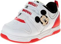 Disney Kids Boys Mickey Mouse Shoes - MickeyMouse Lightweight Slipon Laceless Sneakers - White Red (Size 7 Toddler)