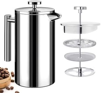 Supvox® 800ML French Press Coffee Maker Double Insulated 304 Stainless Steel Coffee Maker with 4 Level Premium Filtration System Rust-Free Dishwasher Safe