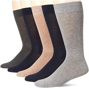 Amazon Essentials Men's Solid Dress Socks, 5 Pairs, Navy/Grey/Tan, 8-12