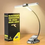 Glocusent Tri-Head Book Light for Reading at Night, 1000mAh Rechargeable Reading Light with 30-Min Timer, 10-100Hrs, 3 Colors & 5 Brightness Levels, Partner Friendly, Perfect for Book Lovers