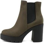 Soda EDITOR ~ Women Lug Sole High Heel Chelsea Fashion Ankle Boot w/Double Elastic Gore, Forest Imit Suede, 7 UK