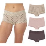 Maidenform Underwear, Stretch Cotton Boyshort Panties for Women, Assorted, 3-Pack, Sparrow Brown/Daisy Dot Print/Pretty Blush, Small