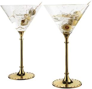 The Wine Savant Gold Cocktail, Martini & Champagne Glasses Rhinestone DIAMOND Studded, Cosmopolitan Elegant Crystal Glassware, Set of 2-10oz, 10" Tall Stem Sparkling Margaretta, Wedding, or Everyday