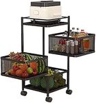 Privesh 1 Pc 3 Layer Kitchen Rotating Trolley Portable Storage Rack Square Design Fruits & Vegetable Onion Cutlery, Spice,Jars Container Basket Organizer Holder Stand for Kitchen-Black, Metal