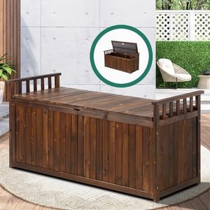 Livsip 500L Outdoor Storage Box Wooden Garden Bench Durable Wood Cabinet Patio Seat Tool Chset Toy Storage Container Charcoal