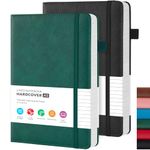 FOCUS DAY 2 Pack Notebook Journal for Work, Leather Journal for Women/Men, 100GSM Lined Paper, No Bleed, Hardcover Notebooks for Office School Supplies, A5 (5.7"x8.4"), Green & Black