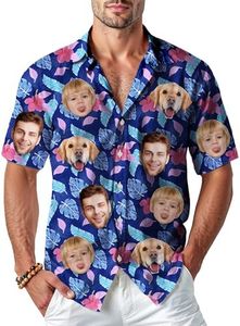 Custom Hawaiian Shirt with Face, Personalized Photo Picture Shirt Fun Gift for Men Women Kids Dad Husband - Tropical Beachwear, Summer Vacation, Luau Party, Customized Aloha Button Down Floral Shirts