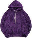 ZAFUL Men's Hoodie Plush Pullover with Kangaroo Pocket, Fuzzy Plush Teddy Hoodie for Autumn Winter, Purple, X-Large